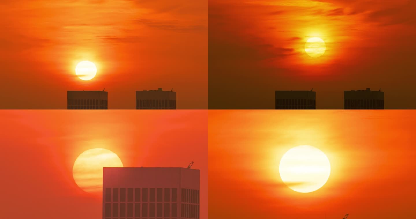 【4K】城市日出 上升的太阳