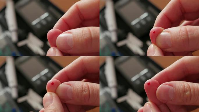 手指刺测血糖，手指上的血液