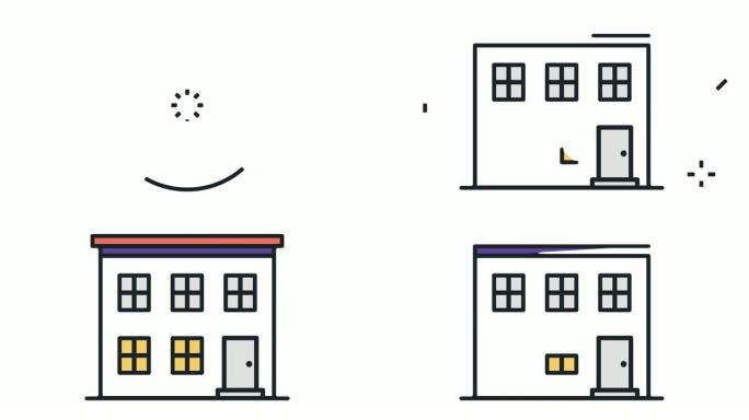 租赁公寓Flat带阿尔法的扁平线图标动画