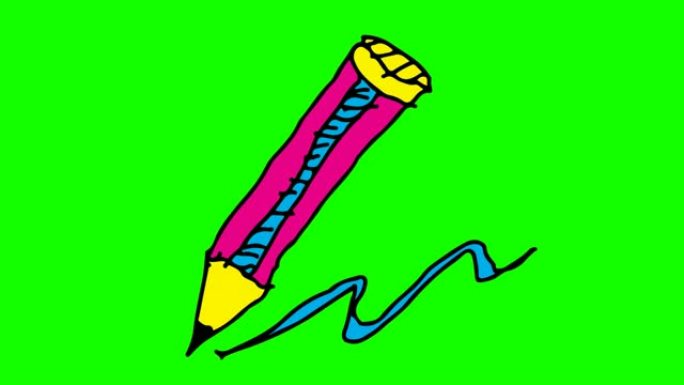 儿童画绿色背景与铅笔的主题