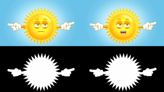 卡通可爱太阳不快乐双面指针用阿尔法哑光儿童动画用脸说话