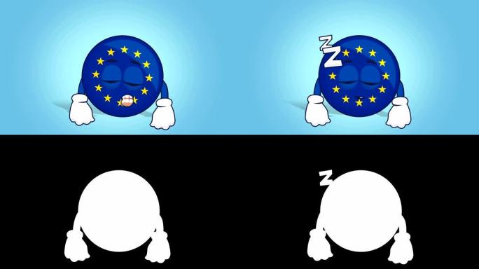 卡通欧盟图标旗睡眠与脸部动画