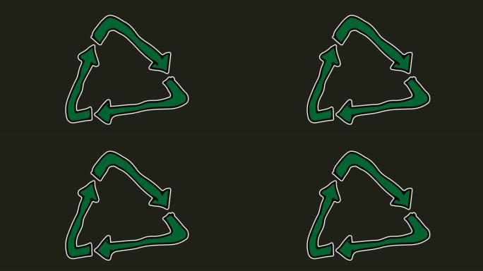 儿童画黑色背景与回收图标的主题