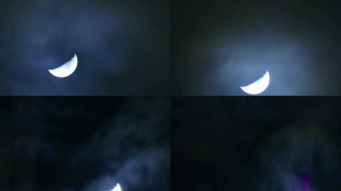 月亮周围爆炸夜云的延时。