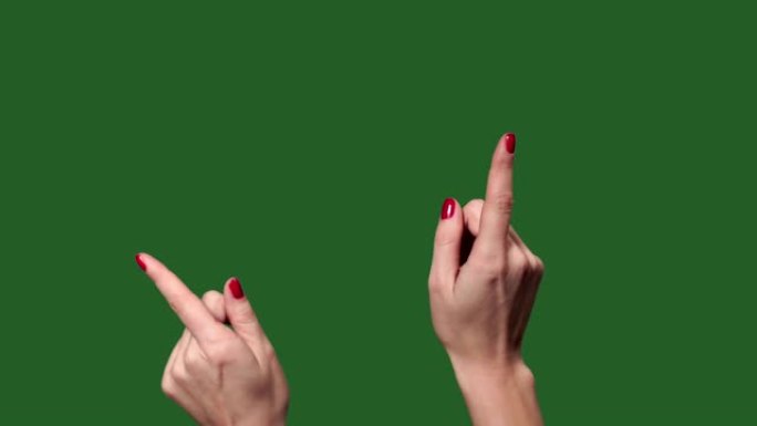 Chromakey。绿色屏幕。触摸屏女人手指手势两只手。