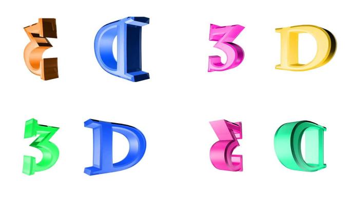 3D字母在白色上旋转变色