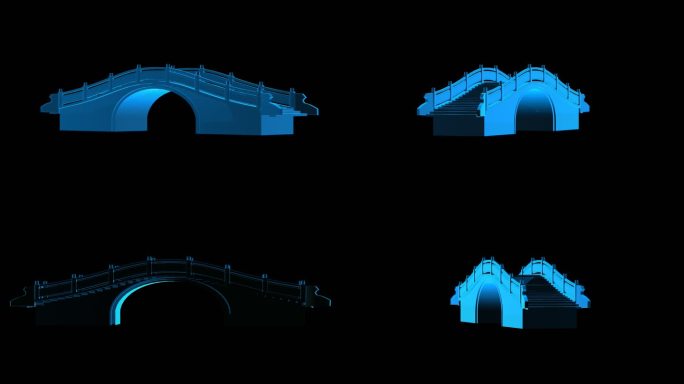 中式桥梁全息蓝色科技通道素材