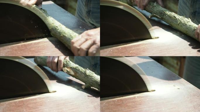 高清慢动作切割木材圆台锯