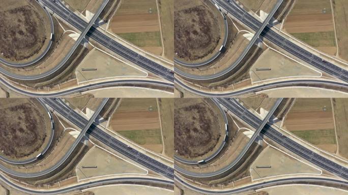 无人机上高速公路交叉口的空中4k视图