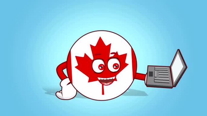 卡通图标旗帜加拿大工作在笔记本电脑与阿尔法哑光脸部动画