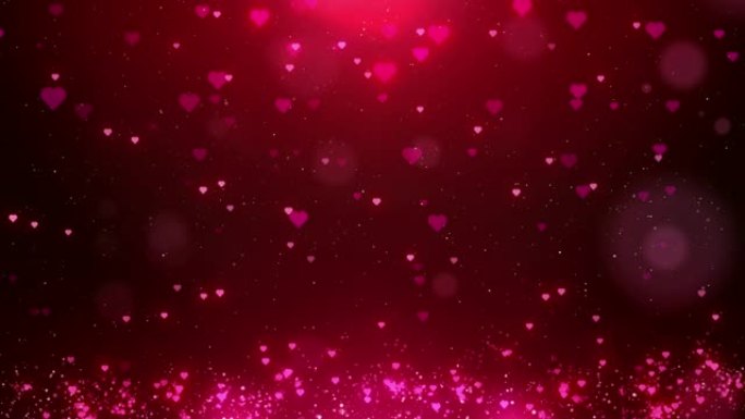红色爱心情人节闪光闪光粒子运动背景与bokeh