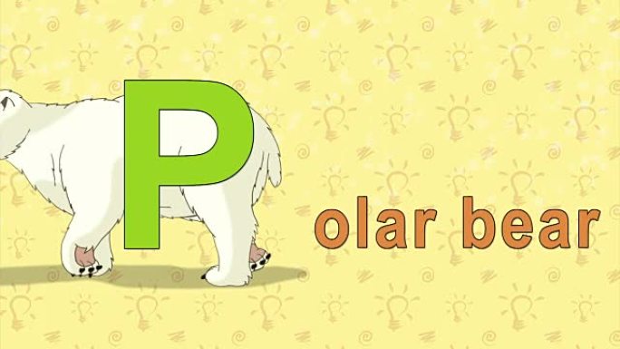 北极熊。英语ZOO字母表-字母P
