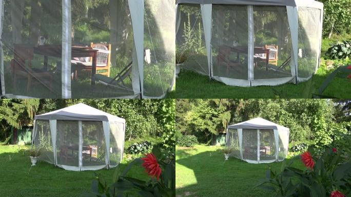 夏季带防蚊保护的豪华白色帐篷