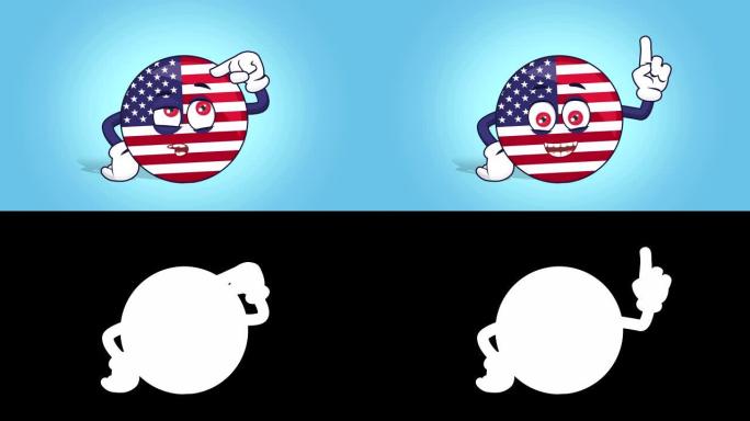 卡通美国图标国旗美国美国思考和想法与阿尔法Matte动画