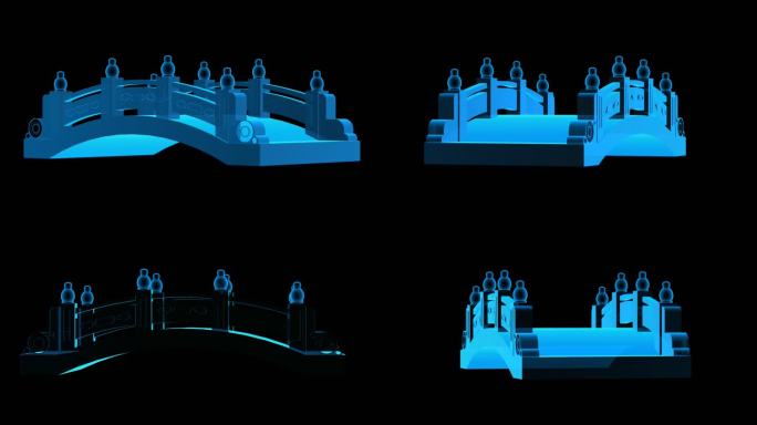 中式桥梁全息蓝色科技通道素材
