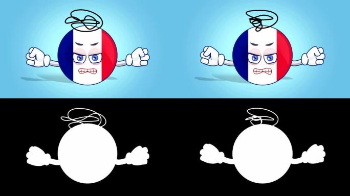 卡通图标旗法国邪恶疯狂与阿尔法马特动画