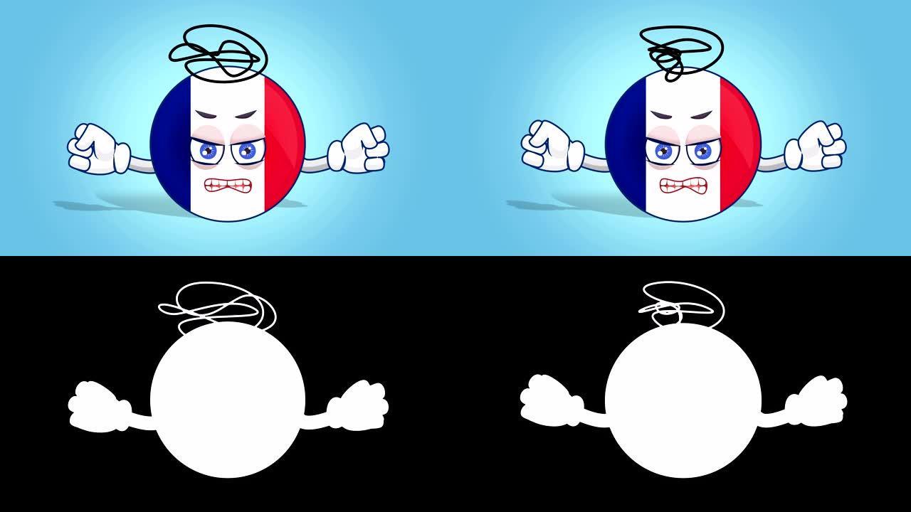 卡通图标旗法国邪恶疯狂与阿尔法马特动画