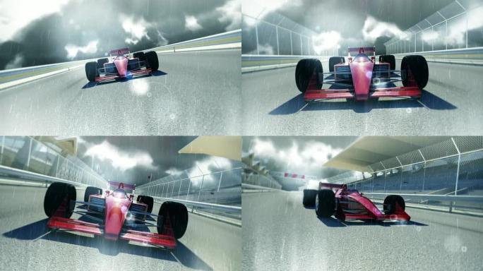 雨天红色F1赛车