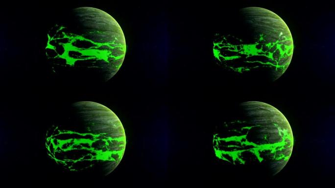 系外行星在深空自转。科幻作文，数字写实概念艺术。抽象明亮的3d动画。