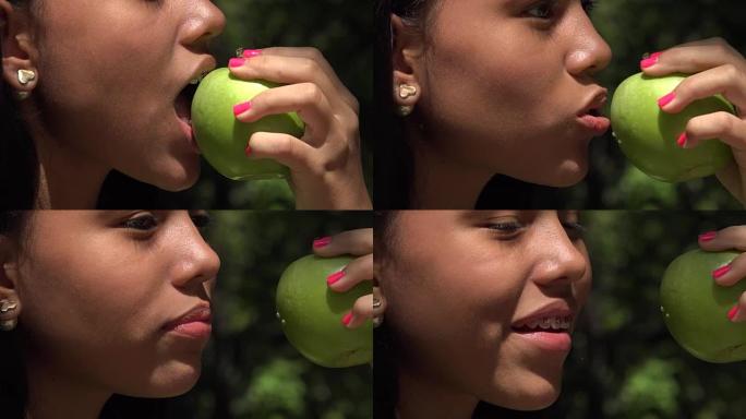 女童吃苹果