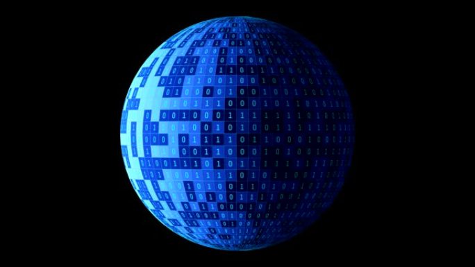 01或二进制数字球或球隔离在黑色。计算机屏幕上的监控矩阵背景，是黑客或安全技术概念中的数字数据代码。