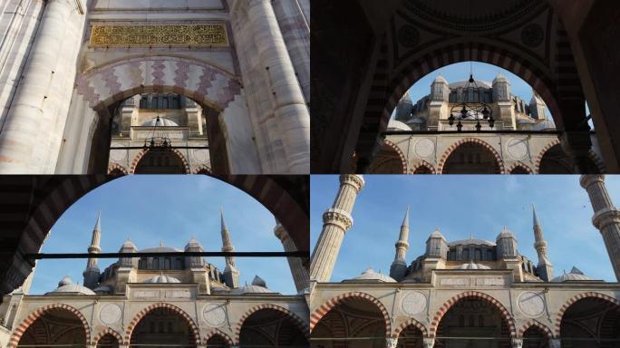 穿过Selimiye清真寺的入口，Edirne，土耳其