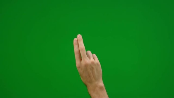 一组8种不同的两个手指手势在绿屏上快速和缓慢点击和滑动