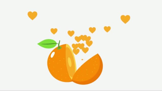 卡通橘子分成两部分，心飞出。