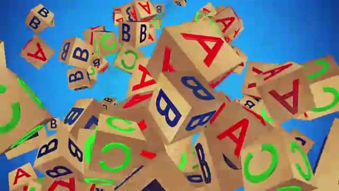 蓝色字母A、B、C的玩具立方体
