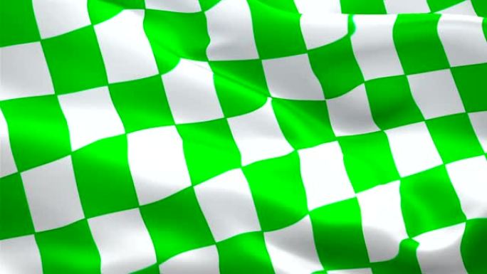 NASCAR绿色和白色方格旗，用于舞台视频在风中挥舞。逼真的NASCAR旗帜背景。开始比赛方格旗循环