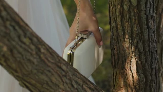 挂在树上的漂亮白色女手拿包