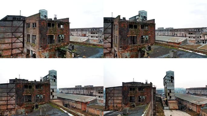 废弃的工厂，在城市郊区工业区有不同的建筑，鸟瞰图。