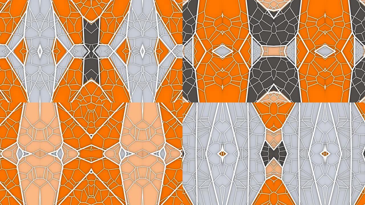 抽象几何运动图形背景。计算机生成的循环动画。橙色万花筒图案。3d渲染。4k UHD