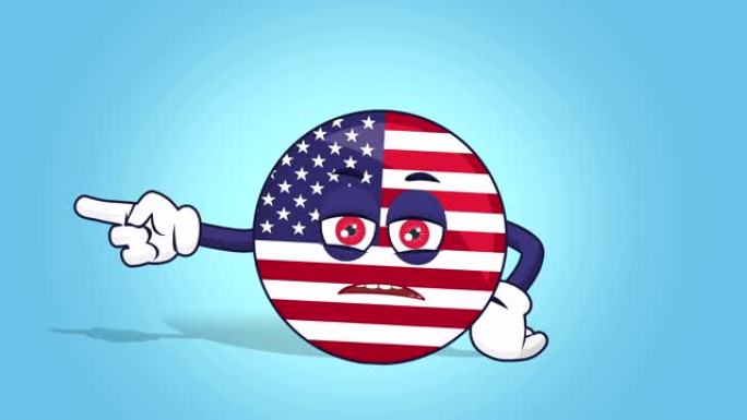 卡通美国图标美国国旗美国不高兴的左指针与脸动画