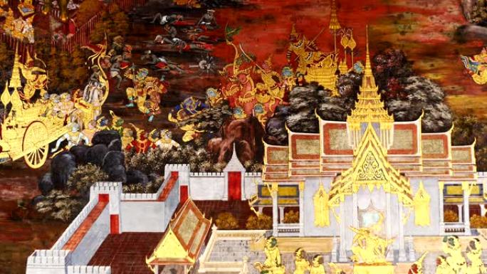 墙上的画罗摩衍那故事在翡翠佛 (Wat Phra Kaew或Wat Phra Si Rattana 