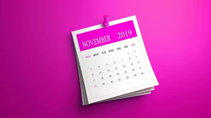 粉红色背景上的循环挥舞11月日历2019