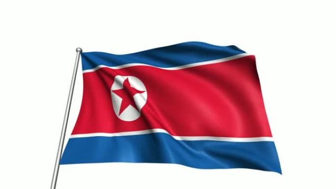 带有风中的织物结构的朝鲜国旗，带有alpha通道 (可循环)