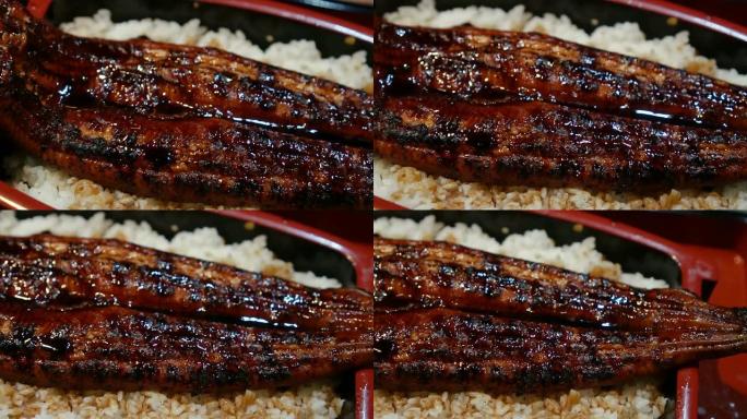 多莉拍摄的Unadon，日式烤鳗鱼饭碗，一种受欢迎的日本昂贵美食