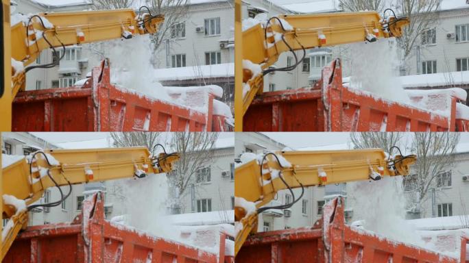 工人和专门的除雪设备清除了街道上的积雪。