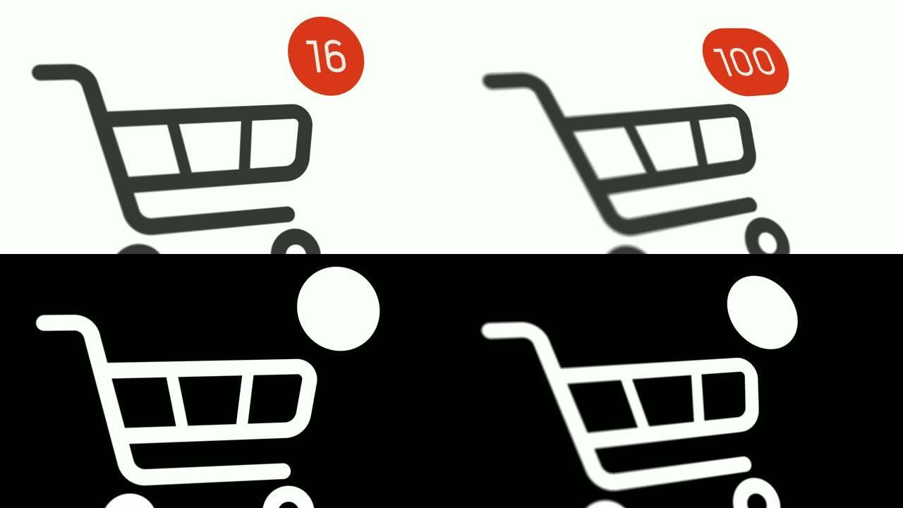 带有计数器的购物车图标在白色背景上添加了在线商品