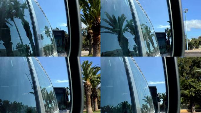 摩洛哥城市的公交车侧后视镜驾驶