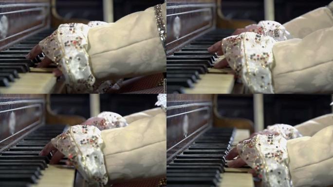 高清慢: 女性手在慢动作中弹钢琴