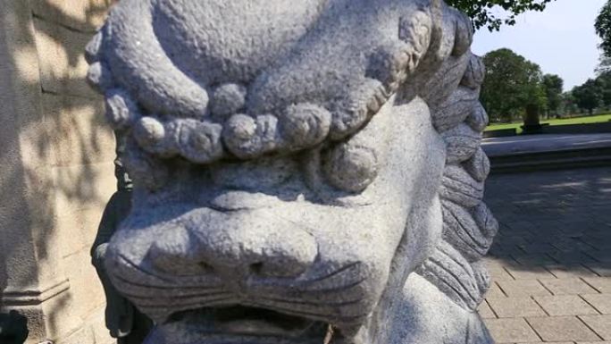 拔出中国守护狮子石像的镜头