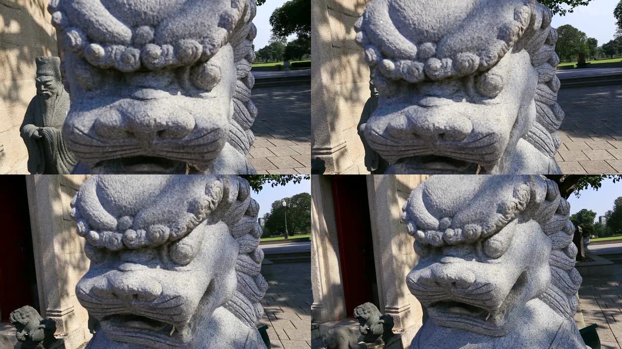 拔出中国守护狮子石像的镜头