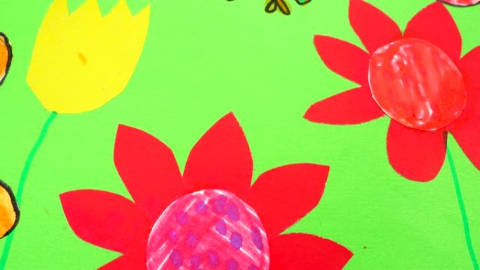 鲜花和蝴蝶的绘画。