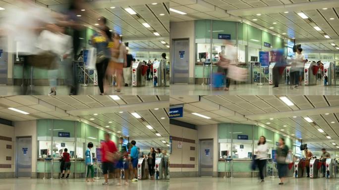 延时: 曼谷地铁地铁站的行人旅行者和游客人群