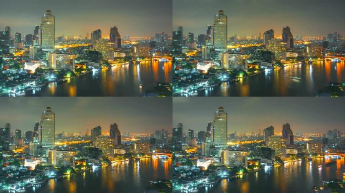 曼谷城市景观夜晚到日出场景时间流逝，泰国