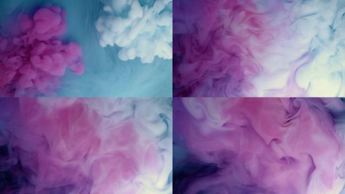 生动多彩的紫蓝粉色丙烯酸涂料滴运动纹理背景为抽象概念。