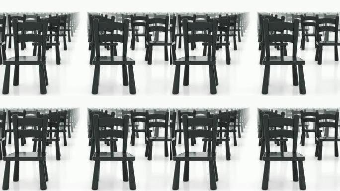 一排排的黑色椅子。