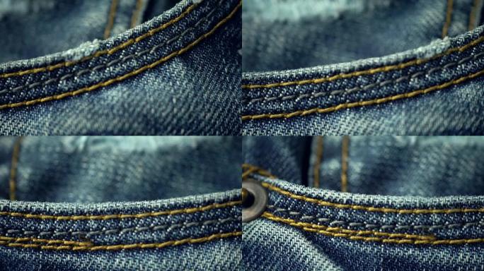 蓝色牛仔牛仔裤用滑动相机移动特写4k素材。